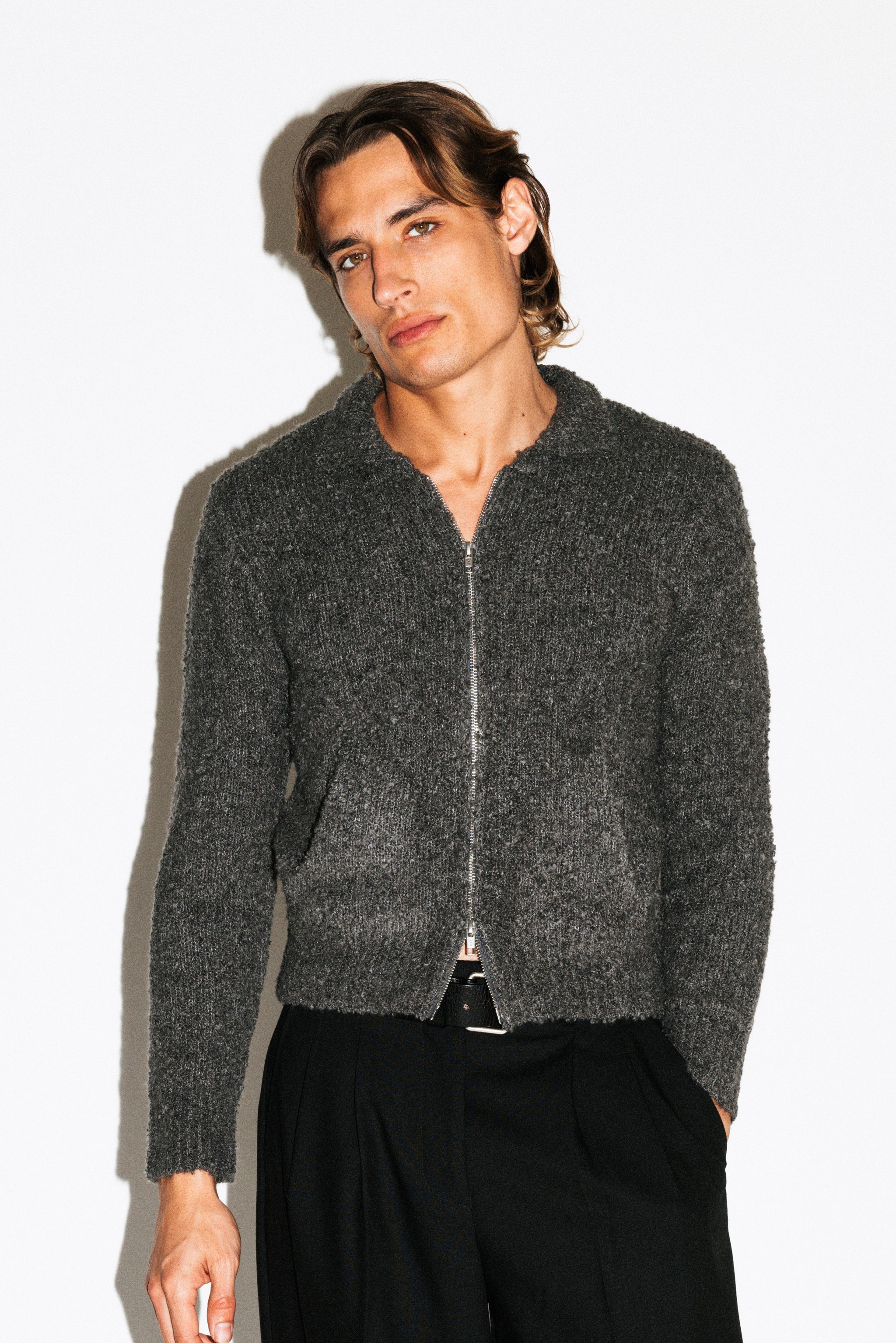 Hoover Textural Slim Zip Cardigan - Image 5