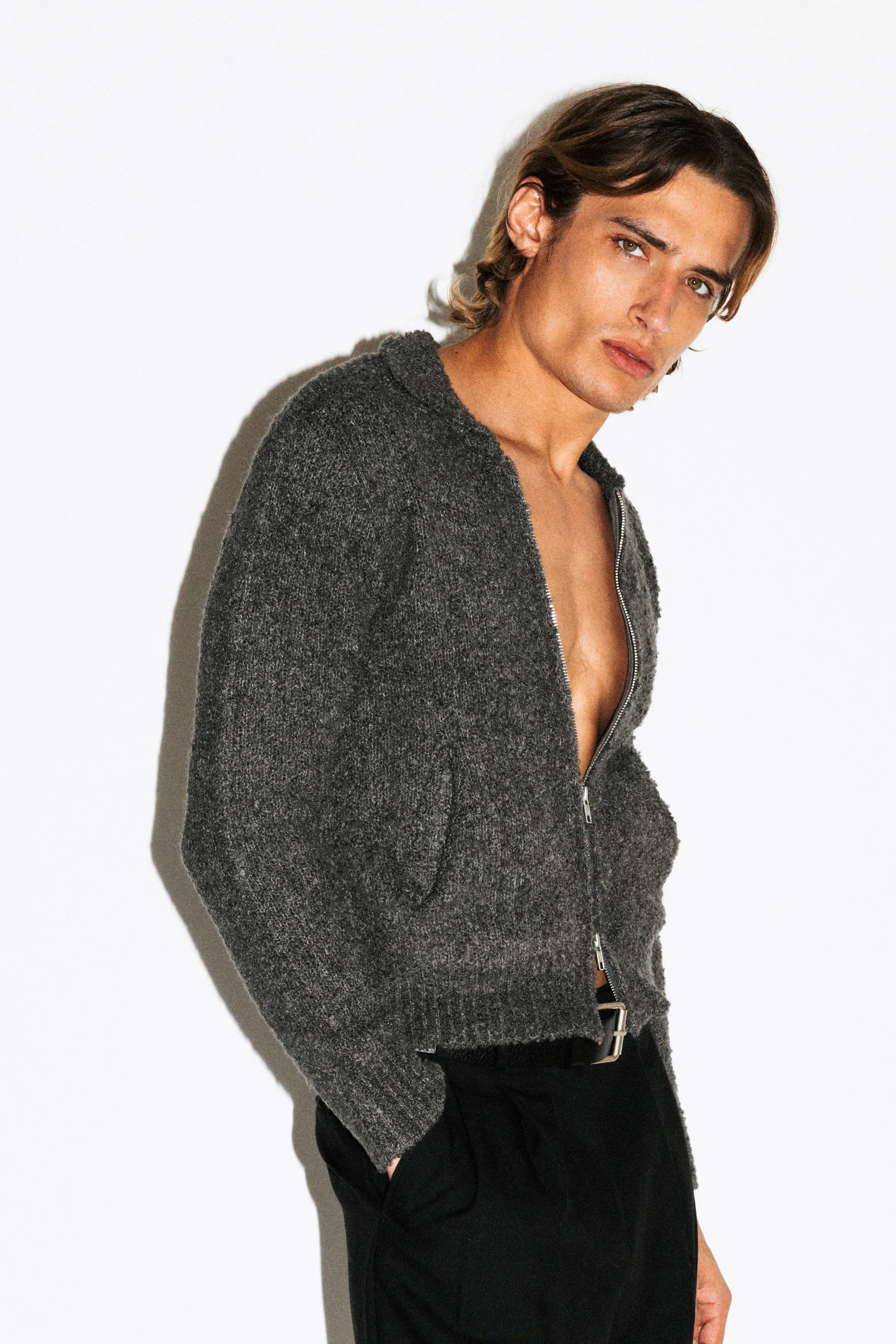 Hoover Textural Slim Zip Cardigan - Image 6